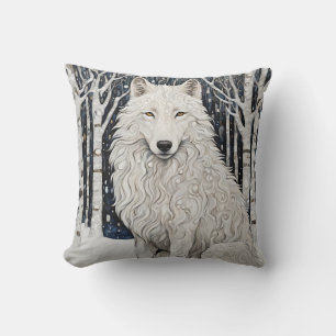 Black White Wolf Throw Pillow