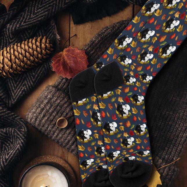 Black White Wolves Moonlight Autumn Leaves Socks (Creator Uploaded)