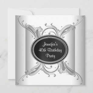 Black White Womans 40th Birthday Party Invitation