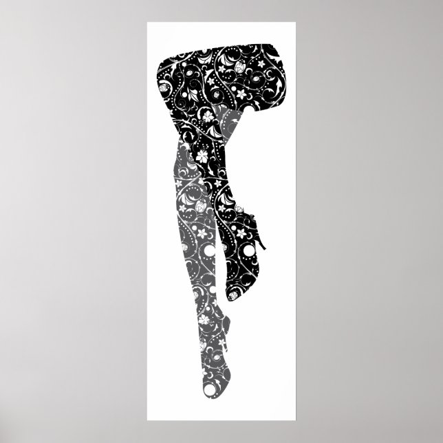 Black white woman's floral pattern legs poster (Front)