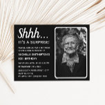 Black White Women's Surprise 80th Birthday Photo Invitation Postcard<br><div class="desc">Black and white women's surprise 80th birthday party invitation postcard personalised with her photo.  Text is fully customisable,  so this card can be designed for any age.  Contact me for assistance with customisation or to request matching products.</div>