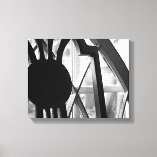 Black & White Wooden Chair in Cabin Window 11x14 Canvas Print