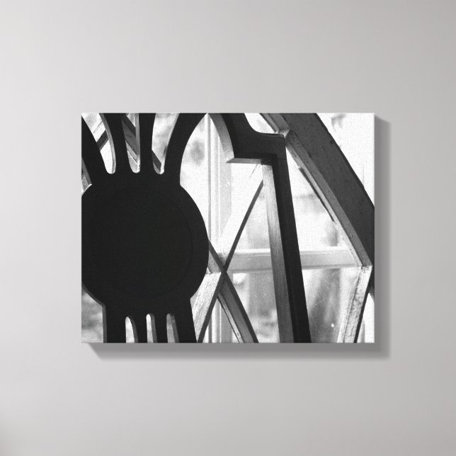 Black & White Wooden Chair in Cabin Window 11x14 Canvas Print (Front)