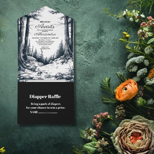 Black White Woodland Adventure Baby Shower All In One Invitation