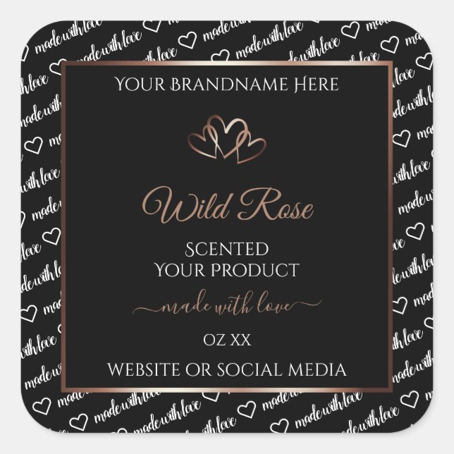 Black White Word Art Product Label Rose Gold Frame (Front)
