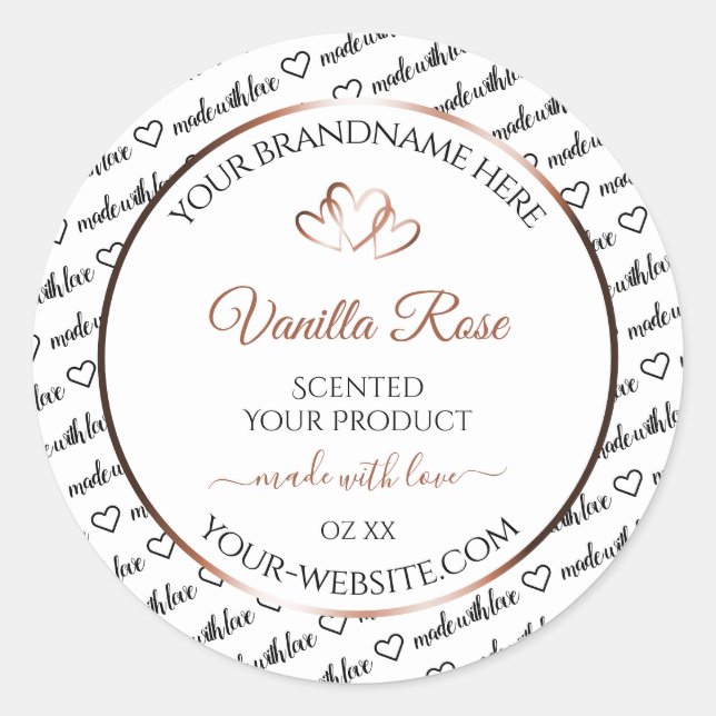 Black White Word Art Product Label Rose Gold Heart (Front)