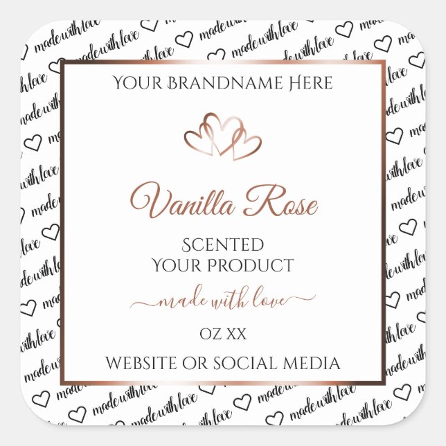 Black White Word Art Product Label Rose Gold Heart (Front)