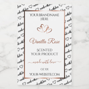 Black White Word Art Product Label Rose Gold Heart