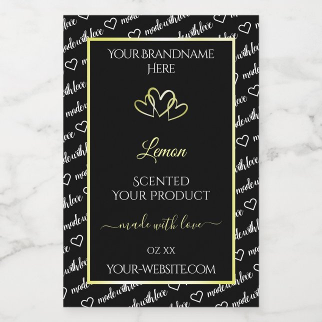 Black White Word Art Product Labels Cream Hearts (Single Label)