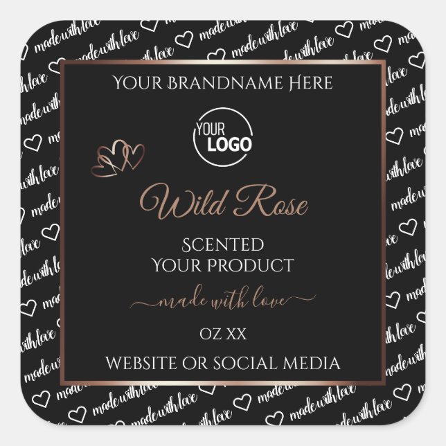 Black White Word Art Product Labels Logo Rose Gold (Front)