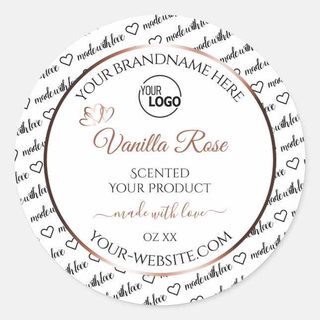 Black White Word Art Product Labels Rose Gold Logo (Front)
