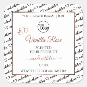 Black White Word Art Product Labels Rose Gold Logo