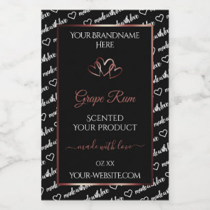 Black White Word Cloud Product Label Burgund Heart