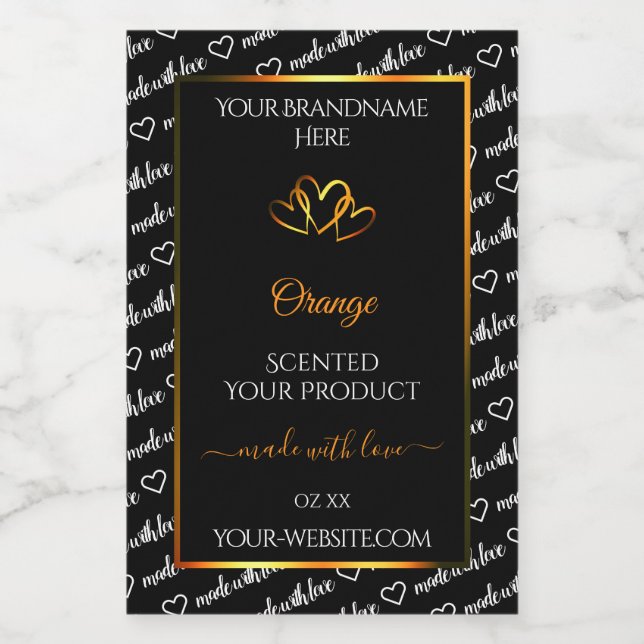 Black White Word Cloud Product Label Orange Hearts (Single Label)