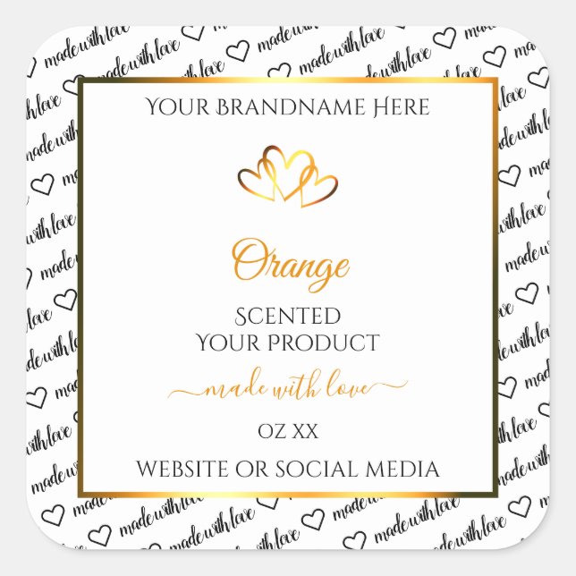 Black White Word Cloud Product Label Orange Hearts (Front)