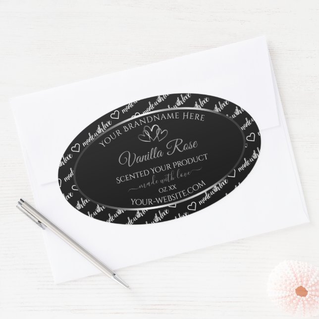 Black White Word Cloud Product Label Silver Hearts (Envelope)