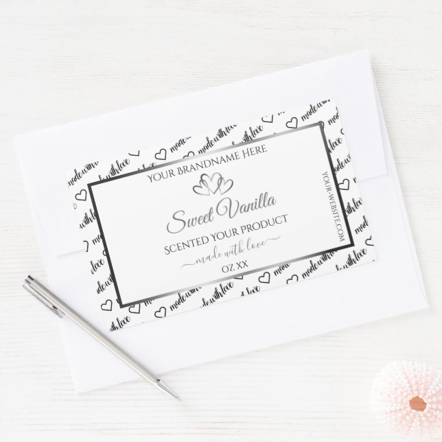 Black White Word Cloud Product Label Silver Hearts (Envelope)