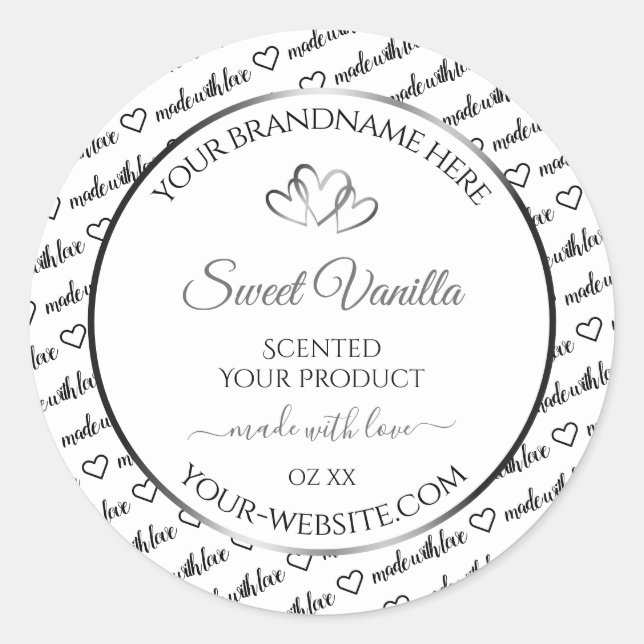 Black White Word Cloud Product Label Silver Hearts (Front)
