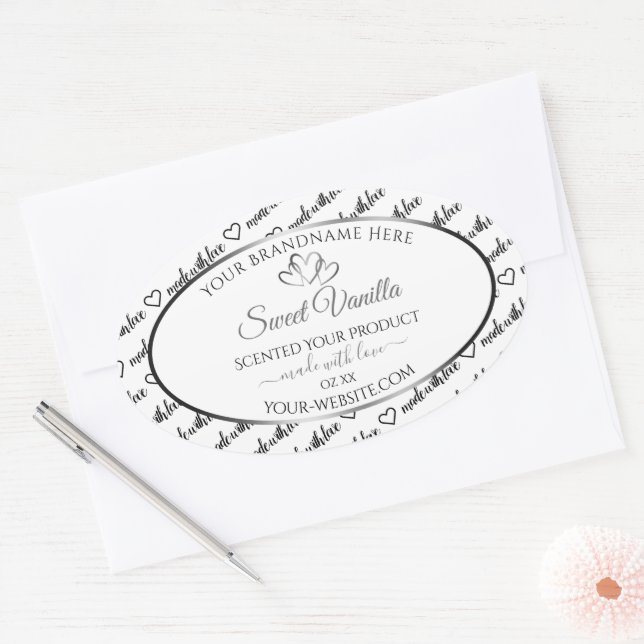 Black White Word Cloud Product Label Silver Hearts (Envelope)
