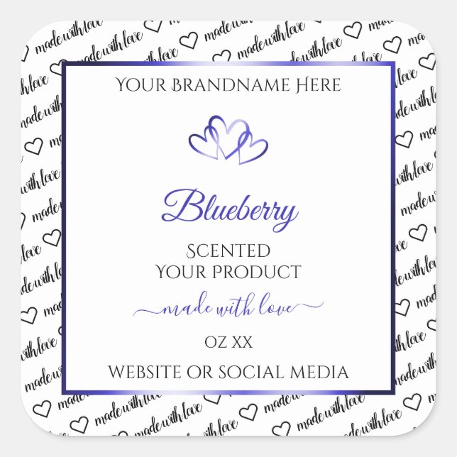 Black White Word Cloud Product Labels Blue Hearts (Front)