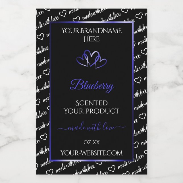 Black White Word Cloud Product Labels Blue Hearts (Single Label)