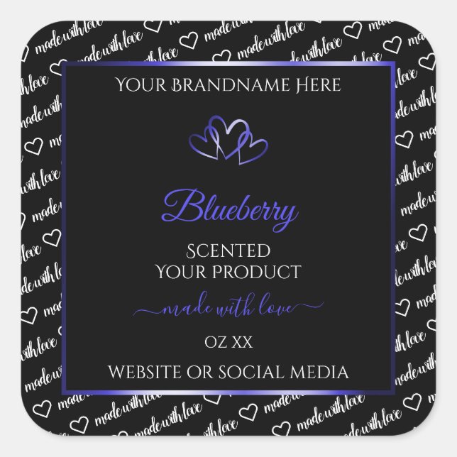 Black White Word Cloud Product Labels Blue Hearts (Front)