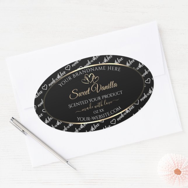 Black White Word Cloud Product Labels Gold Frame (Envelope)