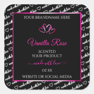 Black White Word Cloud Product Labels Pink Hearts