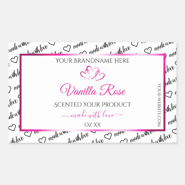 Black White Word Cloud Product Labels Pink Hearts (Front)