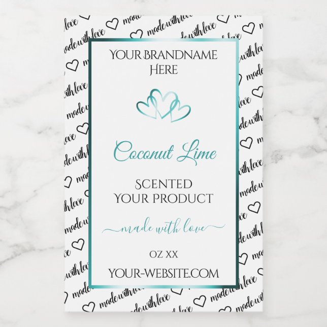 Black White Word Cloud Product Labels Teal Hearts (Single Label)