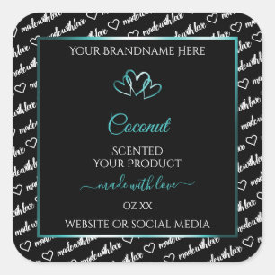 Black White Word Cloud Product Labels Teal Hearts