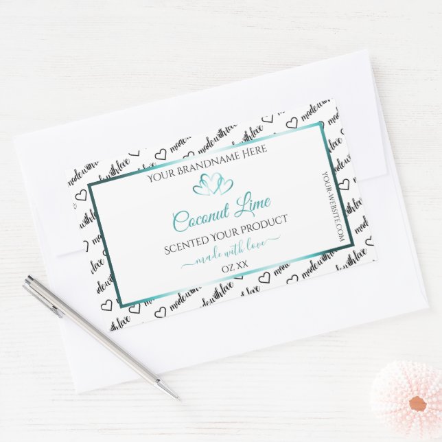 Black White Word Cloud Product Labels Teal Hearts (Envelope)