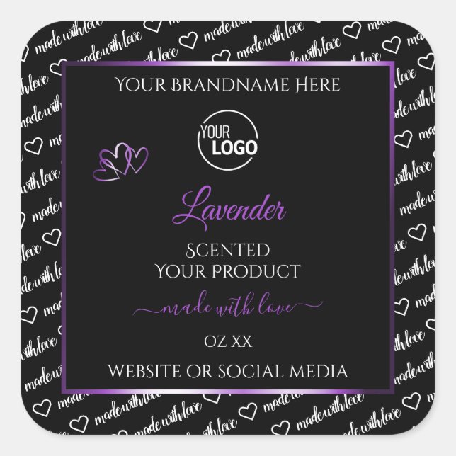 Black White Word Cloud Purple Product Labels Logo (Front)
