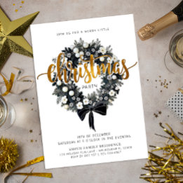 Black & White Wreath Christmas Party Invitation
