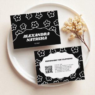 Black White Y2K Flower Handmade Clothing  Business Card