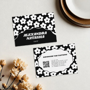 Black White Y2K Flower Handmade Clothing  Business Card