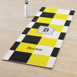 Black White Yellow Chequered Yoga Mat