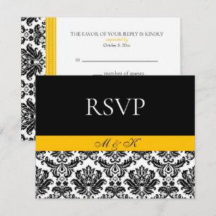 Black White Yellow Damask RSVP Card