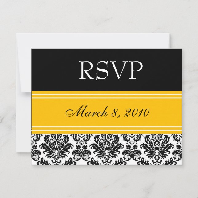 Black White Yellow Damask RSVP Card (Front)