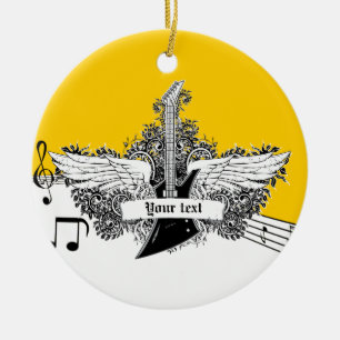Black white yellow electric guitar with wings ceramic tree decoration