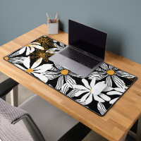 Black, White, Yellow Elegant Daisy Floral Abstract
