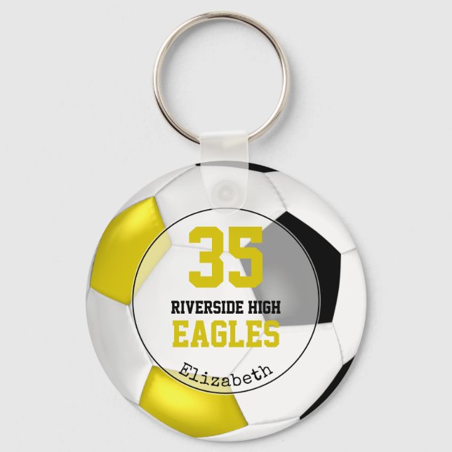 black white yellow girls soccer team colours key ring (Front)