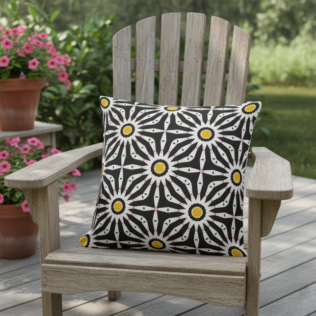 Black White & Yellow Mosaic Geometric Pattern Cushion (Creator Uploaded)