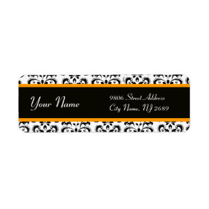 BLACK WHITE YELLOW ORANGE DAMASK