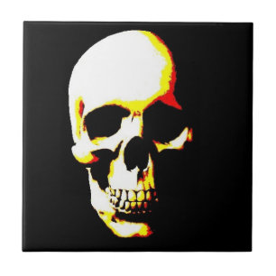 Black White Yellow Pop Art Skull Ceramic Tile