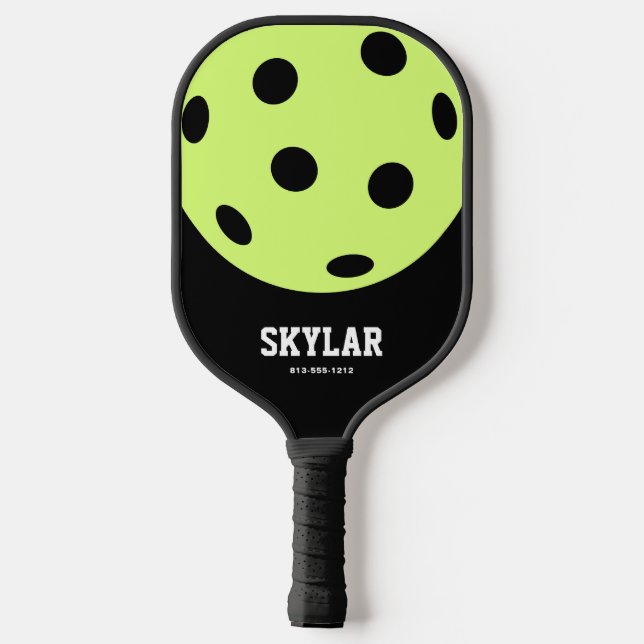 Black White Yellow Unique Bright Pickleball Paddle (Back)