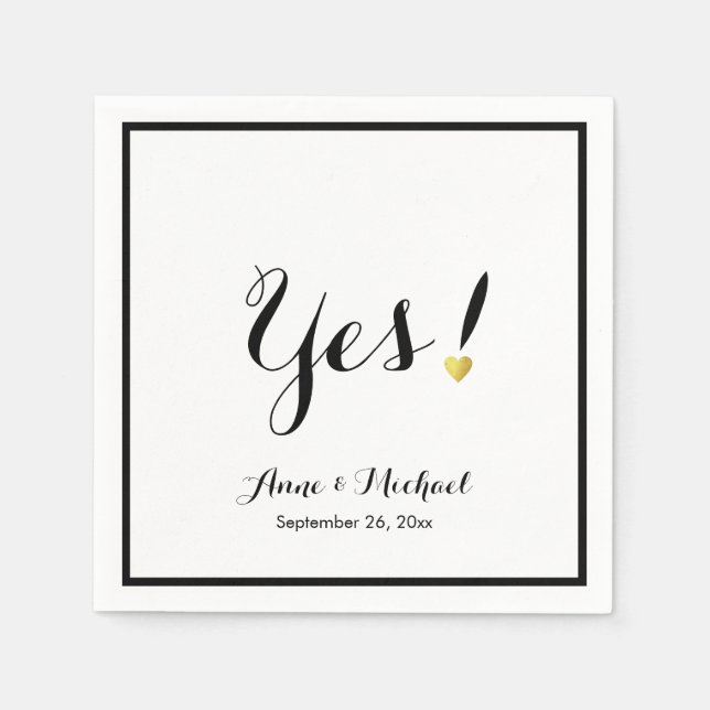 black/white Yes! Wedding Reception Party Napkin (Front)