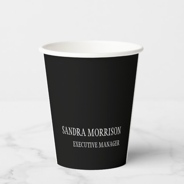 Black White Your Name Minimalist Personal Modern Paper Cups (Front)