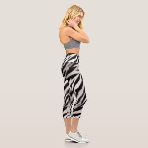 Black White Zebra Animal Print Capri Leggings