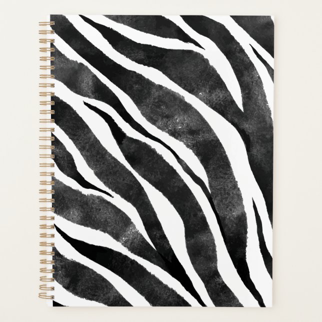   Black white Zebra Animal Print  Planner (Front)